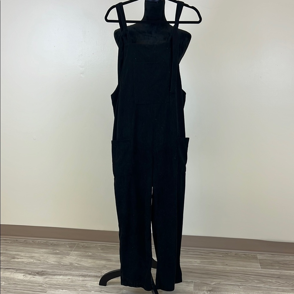 Black Corduroy Overalls with Pockets